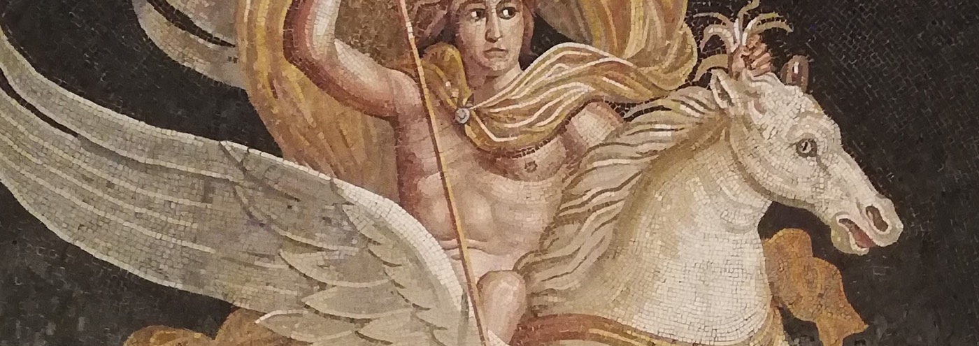 Bellérophon monté sur Pégase, détail d’une mosaïque romaine.